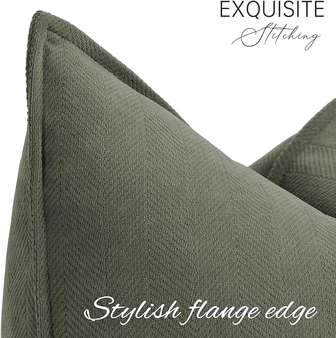 ZWJD Army Green Pillow Covers 22x22 Set of 2 Chenille Throw Pillow Covers with Elegant Design Soft and Luxurious Decorative Pillows for Couch, Bed, Home Decor