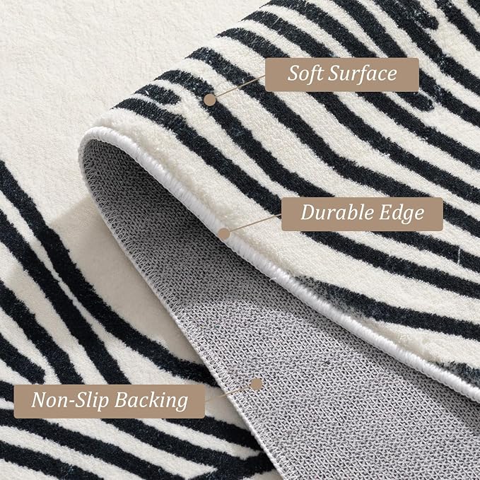 YIHOUSE Zebra Runner Rug for Hallway, Modern, 2x6 Runner Rugs, Black and White Rug Thin Non-Slip Washable Rugs, Soft Contemporary Striped Carpet for Entryway Indoor, Kitchen, Laundry, Bedroom