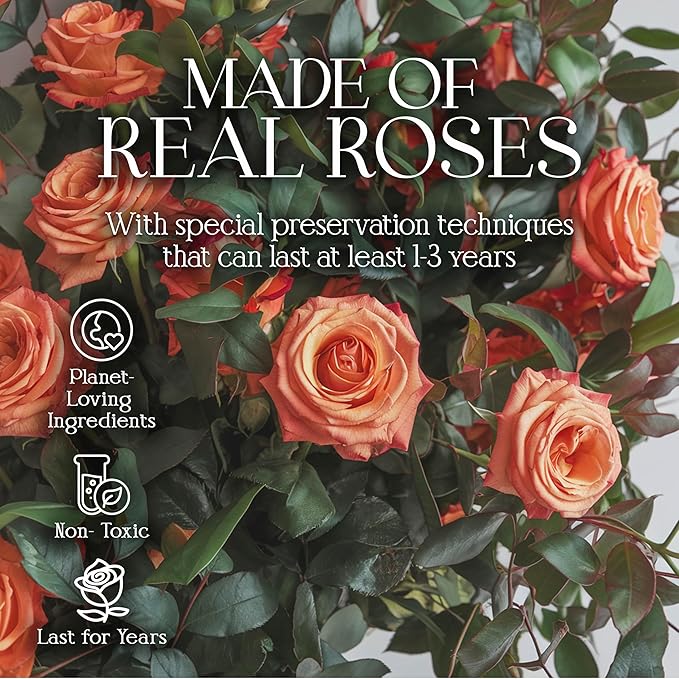 GLAMOUR BOUTIQUE 16 Flower Forever Heart Shape Box, Eternal Preserved Roses Gift for Her, Lasting Flowers, Romantic Floral Keepsake for Birthday, Anniversary or Valentine’s Day, Orange (Color-Treated)
