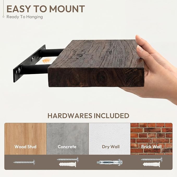 Marsmiles 40 inch Floating Shelves for Wall Solid Elm Wood Wall Mounted Shelves|Rustic Long Floating Shelves with Invisible Bracket for Bathroom Living Room Kitchen|Walnut, 1 Pack