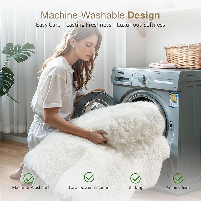 KICHOWUA Thick Area Rug 5x8 Cream White Fluffy Shag for Bedroom, Washable Fuzzy Rug for Living Room, Modern Soft Shaggy Furry Plush Thickened Carpet for Kids Boys Girls Dorm Room Nursery, Ivory