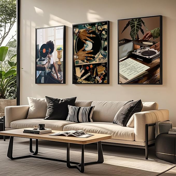 Black Woman Wall Art African American Women Canvas Wall Decor Black Girl Poster Fashion Female Wall Art Feminine Abstract Pictures Boho Prints for Bedroom Bathroom 16x24 Inch Unframed Set of 3