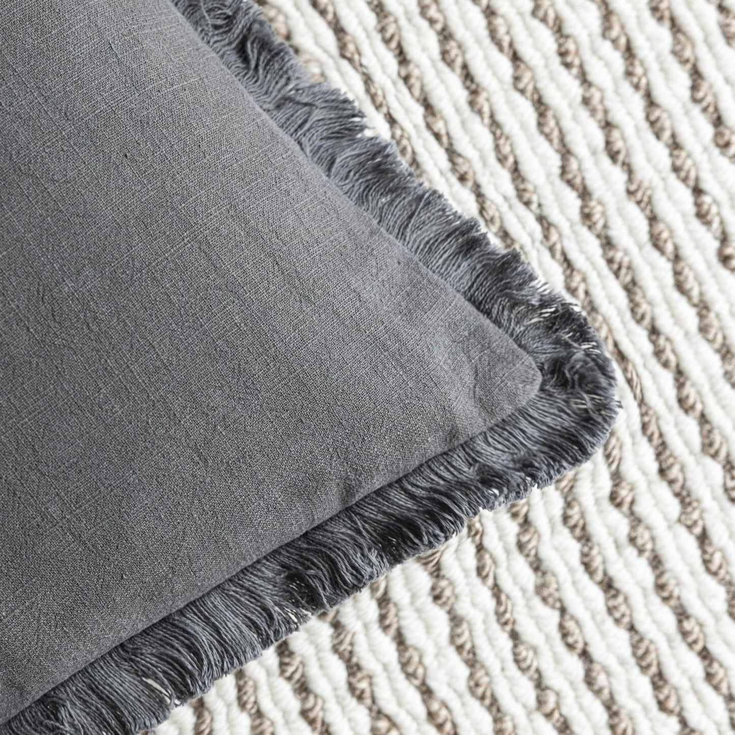 Foindtower Set of 2 Decorative Linen Fringe Throw Pillow Covers Cozy Farmhouse Boho Cushion Cover with Tassels Soft Accent Pillowcase for Couch Sofa Bed Living Room Home Decor 20×20 Inch Gray