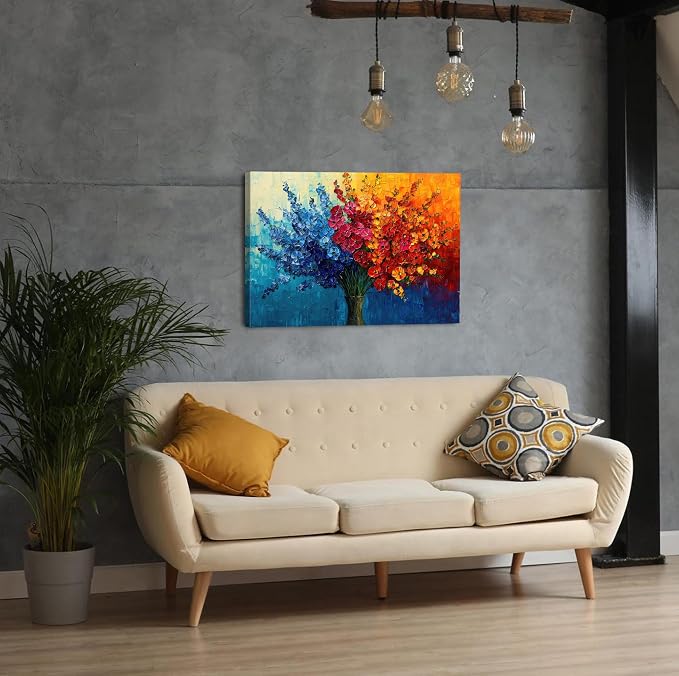 Colorful Floral Canvas Wall Art framed Abstract Flower Picture Aesthetic Botanical Theme Wildflower Wall Decor Daisy Painting for Living Room Bathroom Dining Room Home Decoration Modern Artwork 20x30”