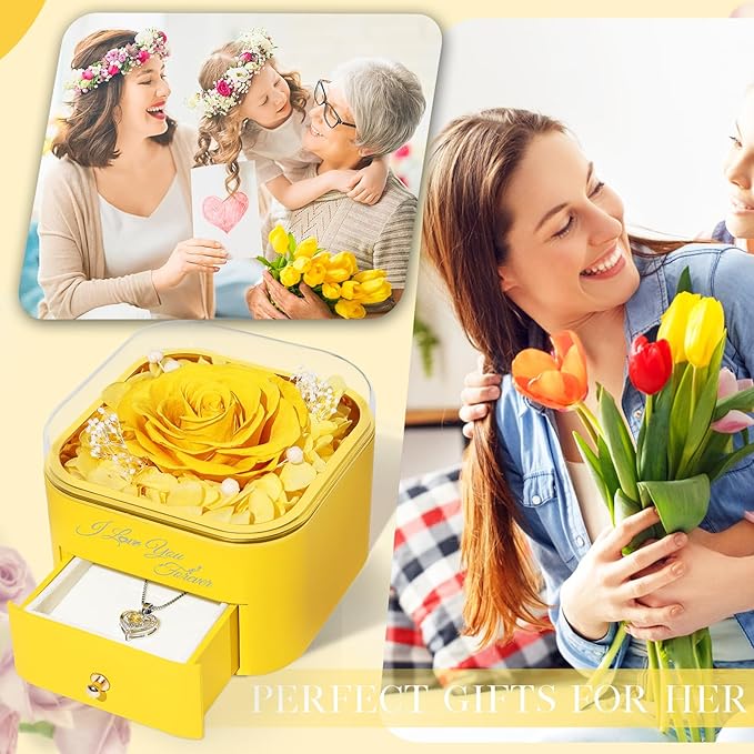 Beferr Birthday Gifts for Women Preserved Real Rose with Necklace Eternal Roses Forever Flowers for Delivery Anniversary Mothers Gifts for Mom Her Grandma Wife Sister from Daughter Son