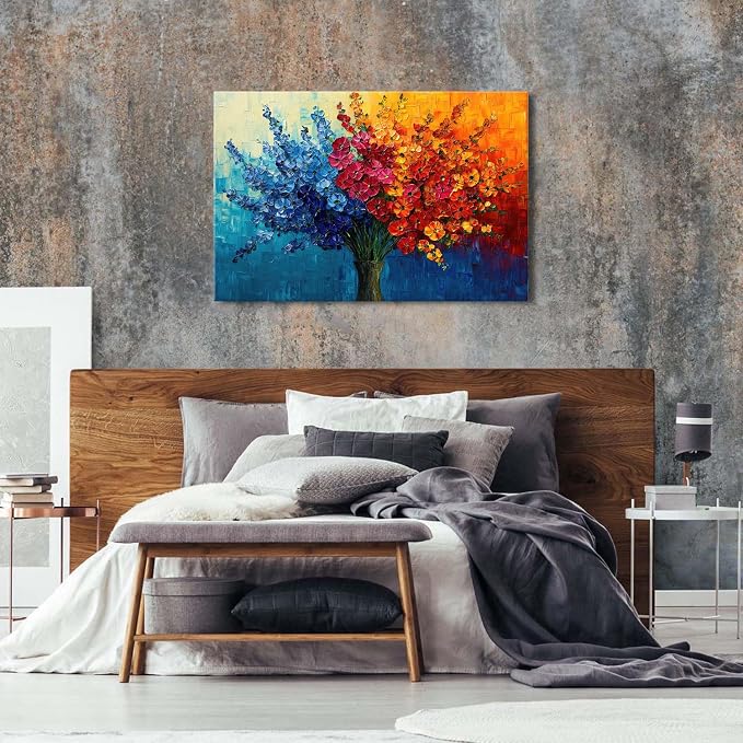 Large Colorful Wildflower Canvas Art Bedroom Daisy Poppy Picture Living Room Wall Decor Abstract Nature Plant Wall Art Bouquet Flower Painting Watercolor Floral Poster Artwork Home Decorations 32x48”