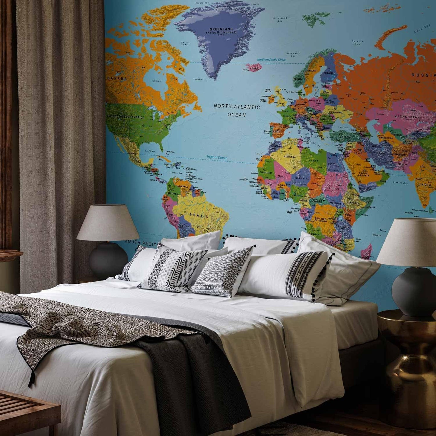 artgeist Wall Mural World Map 193x110 in - XXL Peel and Stick Self-Adhesive Foil Wall Mural Removable Sticker Premium Print Picture Image Design Home Decork-A-0095-x-a