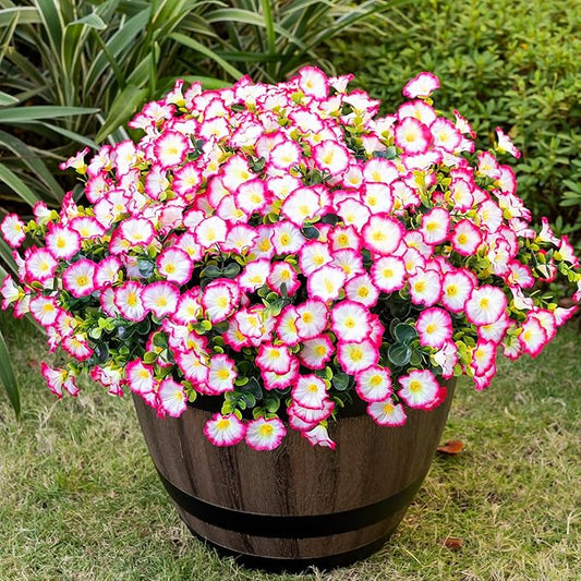 Nigirior Artificial Faux Flowers for Outdoor 16 Bundles Boxwood Fake Morning Glory for Planter,UV Resistant Fake Flowers for Home Porch Patio Outside（Pink）