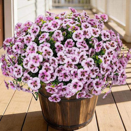 24 Pcs Artificial Fake Pansy Flowers for Outdoor,Faux Silk Plants Flowers UV Resistant Pansies Spring Flowers for Planter Front Door Porch Yard Patio garden Window Box Home Decor(Light Pink)