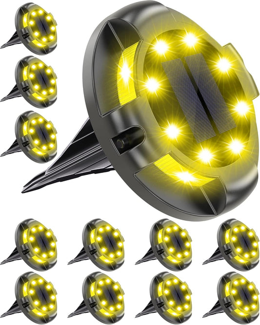 Biling Solar Ground Lights Uplight Sidelight, 12 Packs Bright Solar Outdoor Lights Waterproof for Yard Pathway Driveway Garden Poolside (Warm White)