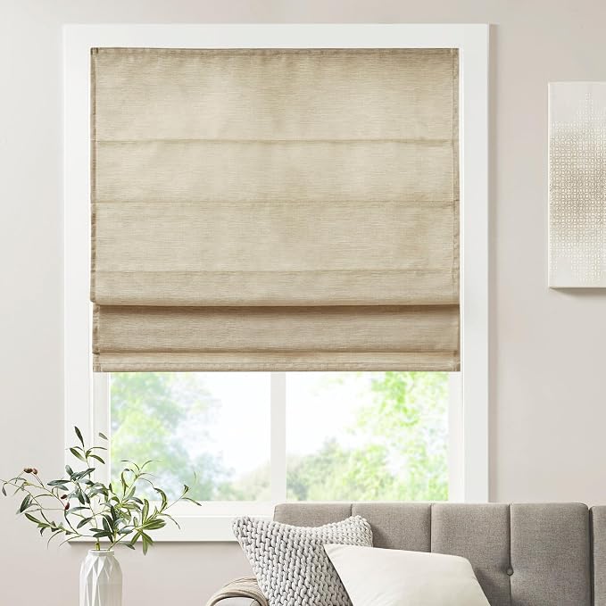 Madison Park Cordless Roman Shades Faux Silk Shade with Sheen 1-Panel Privacy, Room Darkening, Energy Efficient, Thermal Insulated Window Blind for Bedroom, Living Room Décor, 33"W x 64"H Como, Taupe