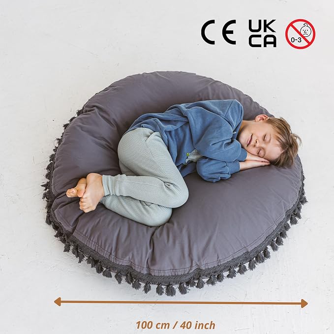 MINICAMP Large Kids Floor Cushion – Ultra Fluffy Washable Bean Bag Chair & Reading Pillow with Boucle Sherpa Cover – Soft Kids Lounger Floor Seat for Playroom, Bedroom or Nursery - Made in EU