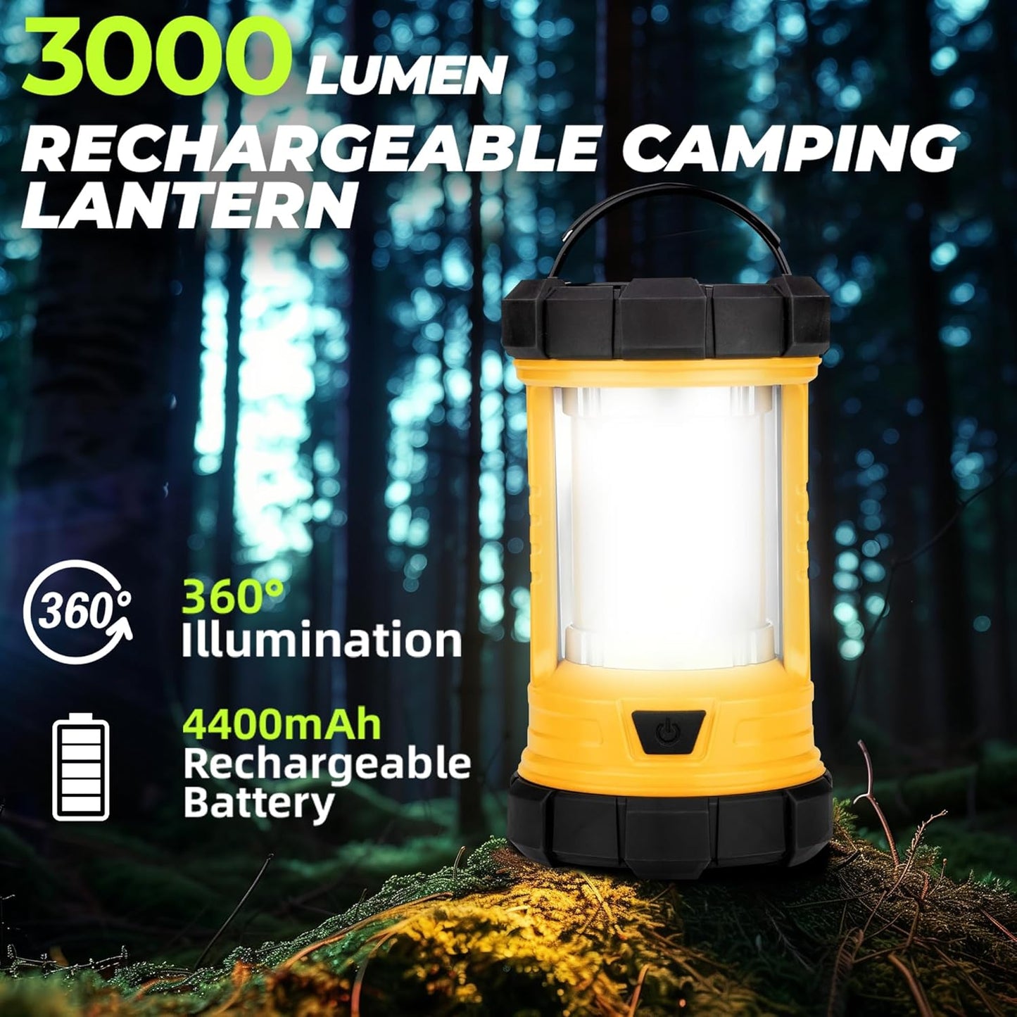 Rechargeable Camping Lantern, 3000LM 5 Light Modes Camping Light 4400 Capacity Phone Charger LED Impact-Resistant Flashlight Lantern Portable Waterproof Hurricane Lanterns for Emergency(Orange)
