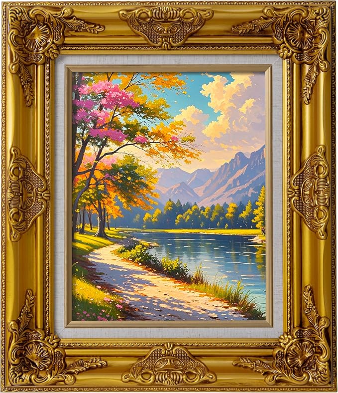 Classic 11x 14 inch Picture Frames: Ornate Gold 11x 14 Poster Frames for Canvas Photo Painting, Artwork, Wooden Antique Gallery Wall Frames without Acrylic Glass and Backing