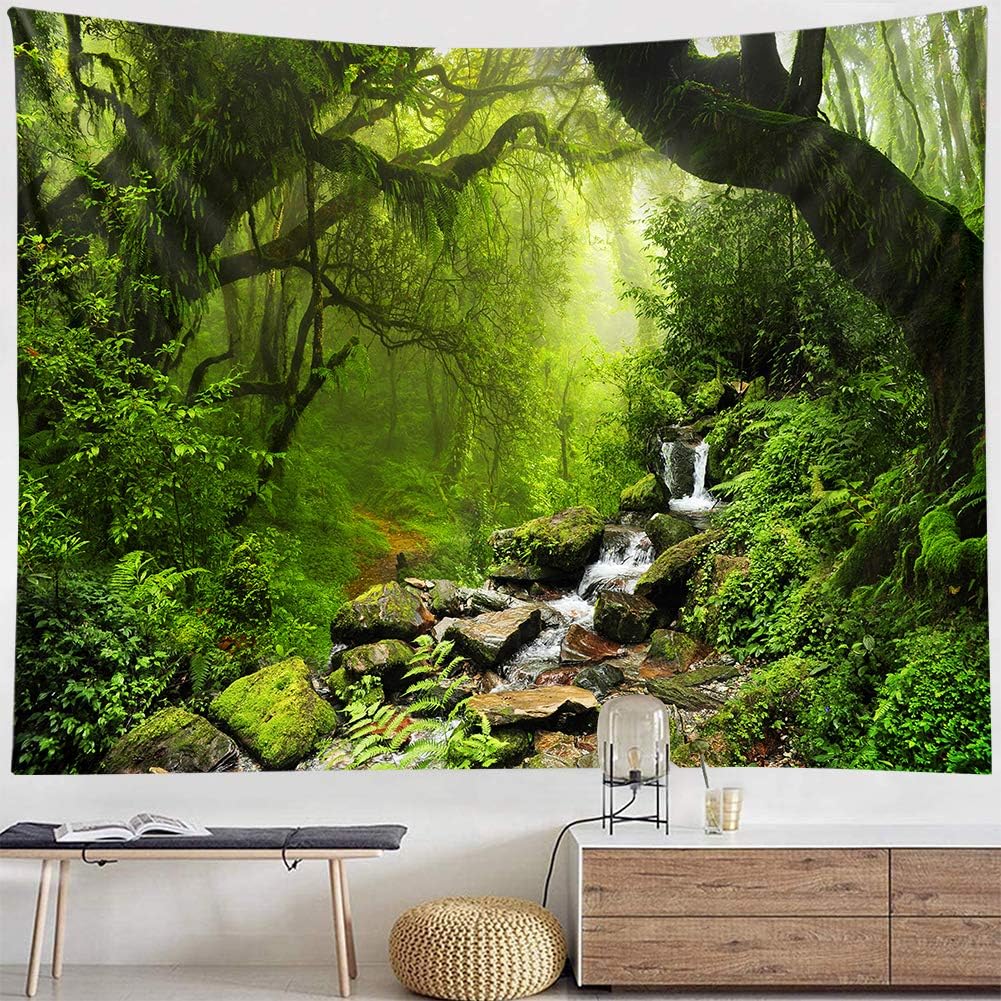 Llamazing Forest Landscape Tapestry - Home Decor for Living Room and Bedroom - Magic Curtain (Green Creek, 90.5''L70.8''W) XGXL