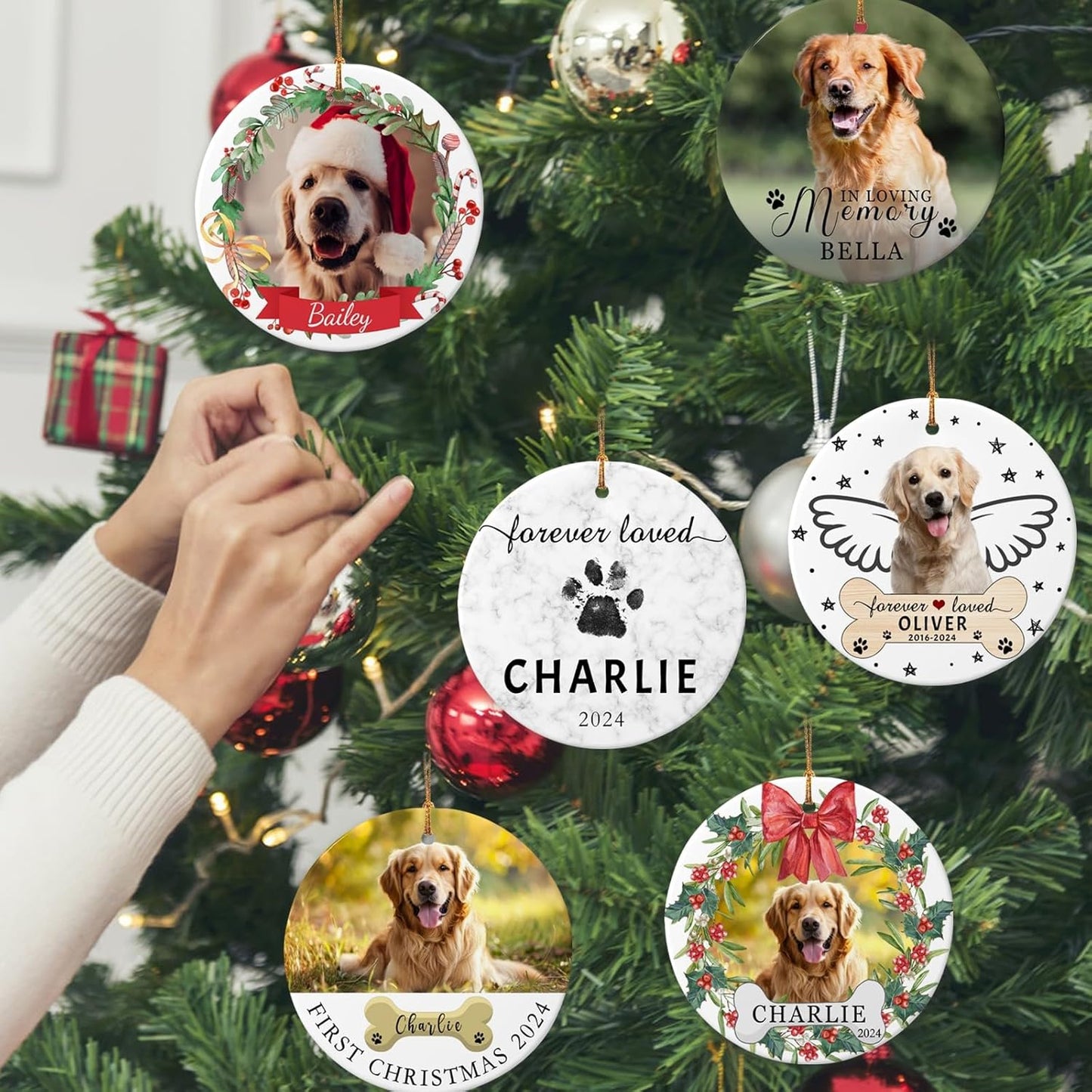 Personalized Dog Photo Ornament 2025 Custom Pet Cat Picture Name Ornaments for Christmas Tree,Dog 1st Christmas Ornament Gift, Double-Sided Ceramic Customized Xmas Ornament