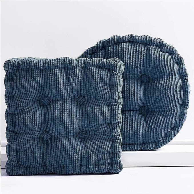 Meditation Floor Pillow 2 Pack Large Square and Round Floor Cushions for Adults Blue Corduroy Floor Seat Pillows Cushion for Living Room Balcony Tatami Yoga,18x18 Inch