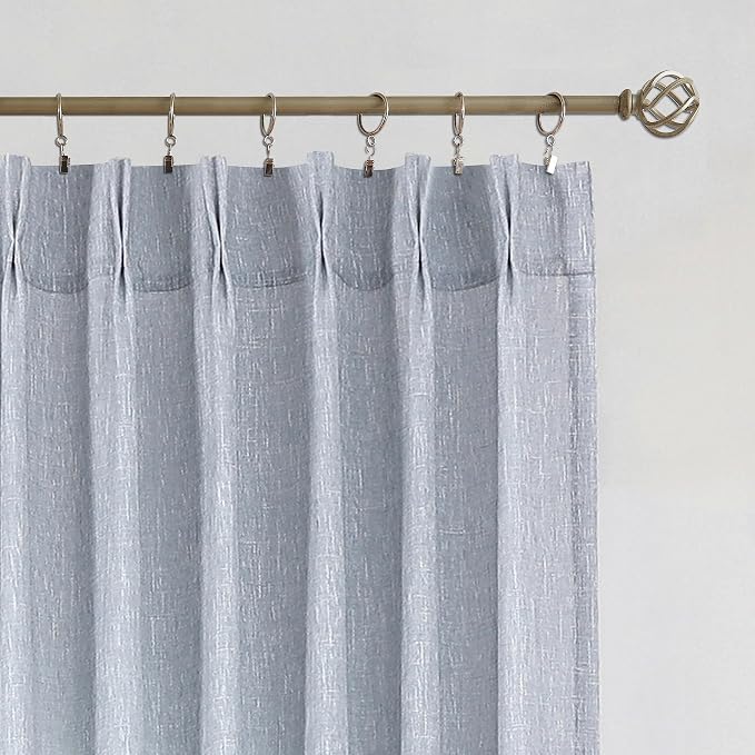 Vision Home Pinch Pleated Blue Semi Sheer Curtains Textured Light Filtering Window Curtains 63 inch for Living Room Bedroom Rayon Blended Chambray Blue Pinch Pleat Drapes with Hooks 2 Panels 40"Wx63"L