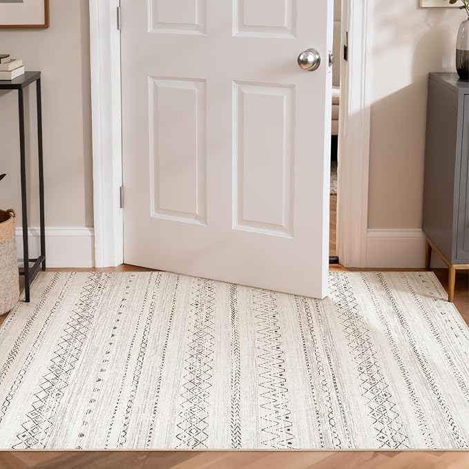 cotiled 3x5 Area Rug Living Room: Washable Boho Rugs with Non Slip Backing Small Soft Indoor Stain Resistant Carpet for Bedroom Farmhouse Dining Room Lightweight Home Decor Brown