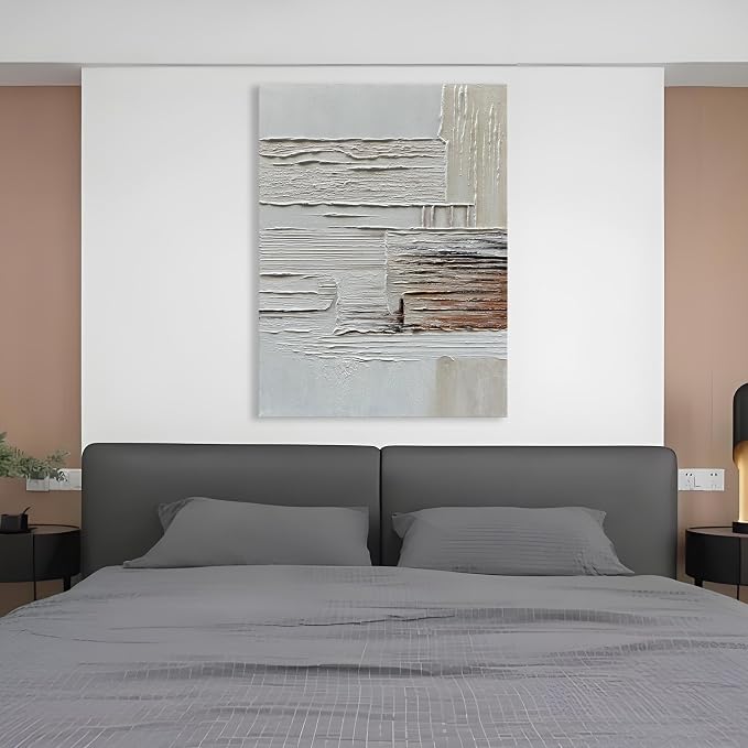 Hand-Painted Thick Texture Art Oil Painting in White and tan Abstract Art Painter House Wall Deco Art 40x28 inches