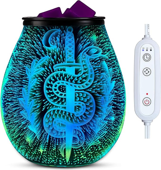 Leyoue 3D Glass Fireworks Electric Wax Melt Warmer with PTC Heating Plate 7 Colors LED Changing Light Wax Burner Melter Fragrance Warmer for Home (Snake)