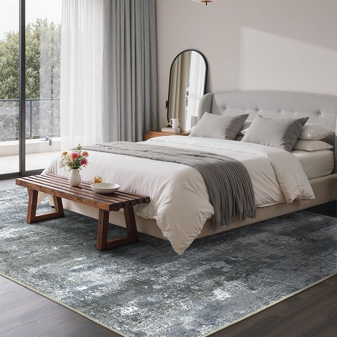 BEIMO Area Rugs 8x10 for Living Room Bedroom, Modern Abstract Machine Washable Rug, Large Soft Low Pile Floor Carpet with Non Slip Backing for Dining Room, Silver Grey