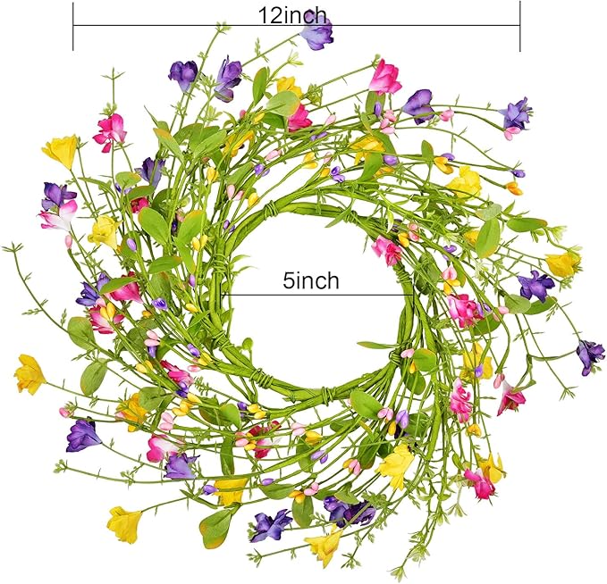 LSKYTOP Artificial Flower Wreath with Green Leaves Berries Wildflower Spring Summer Wreath for Front Door Wall Wedding Decor,12inch (1)