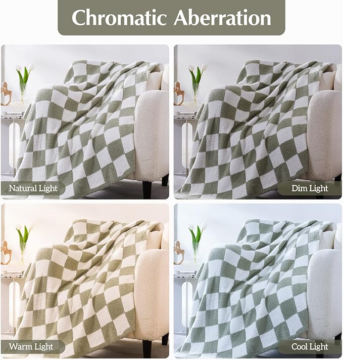 WRENSONGE Soft King Size Checkered Blanket for Bed-Cozy Knitted Blankets | Lightweight Fluffy Warm Decor for Women, Mom, Her & Girls, Sofa, Chair, Couch, 90x108in, Sage Green