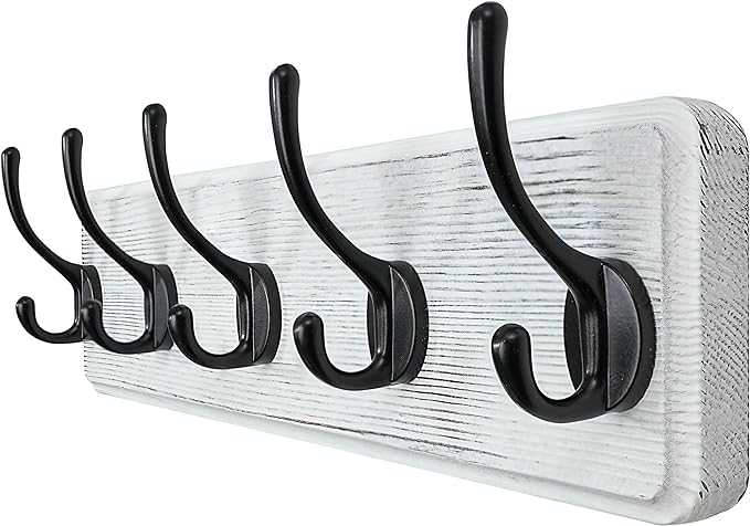 WEBI Coat Rack Wall Mount,Coat Hanger Wall,16" Hole to Hole,Coat Hooks Wall Mounted,Hook Rack Rail,5 Hooks for Hanging Coats,Hats,Jacket,Clothes,Entryway,Black/White