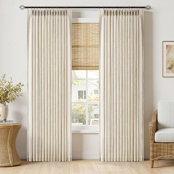 MIULEE Pinch Pleated Thick Linen Curtains 84 Inches Long 2 Panels for Living Room Bedroom, Linen Textured Memory Trained Drapes Pleat Back Tab Light Filtering Birch Window Curtains with Hooks&Rings