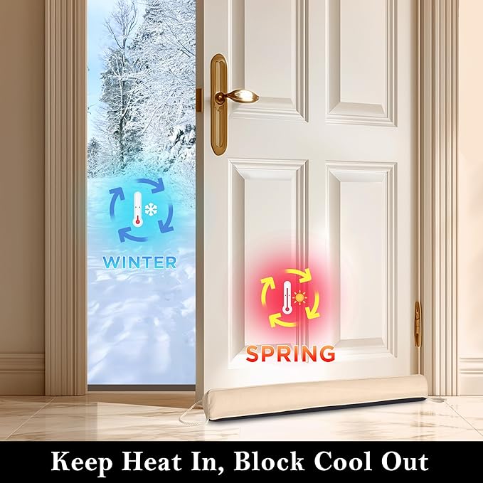 Sunolga Door Draft Stopper Blocks Hot and Cold Air with Removable Washable Cover for Bottom of Door, All-Season Seal for Noise, Light, Dust, Door Sweep for Gaps Up to 3", Home Essentials, 38", Beige
