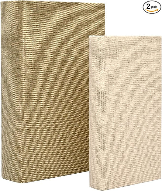 DECOR4SEASON Decorative Faux Book Storage Boxes Set of 2, Linen Fabric Textured Books, Neutral Cream & Grey, Modern Minimalist Home Decor, Bookshelf Accents for Coffee Table