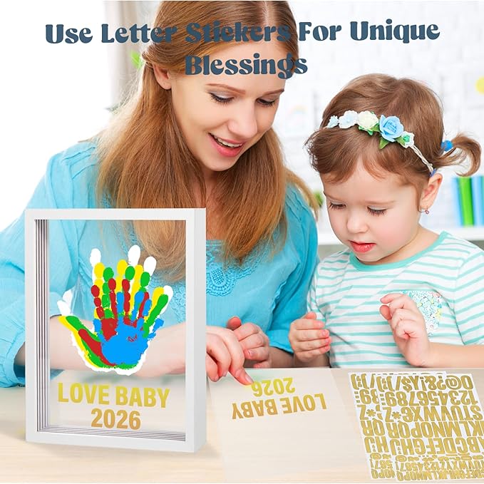Family Handprint Kit - Baby Hand and Footprint Kit, Adoption Gifts, Family Gifts for New Parents, Christmas, New Mom, DIY Craft Keepsake Wooden Frame, 5 Non-Toxic Paints (White)