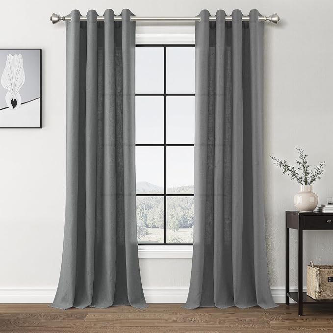 Blazer Grey Linen Curtains 96 Inches Length for Living Room Grommet Top Sunlight Filtering Minimalist Room Sheer Curtain Privacy Aesthetic Modern Elegant Boho 2 Panel Window Drapes for Bedroom 52x96