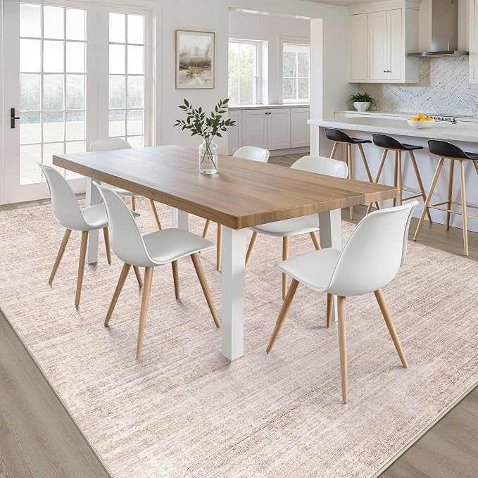Pink Rug 7x9 Living Room: Washable Large Neutral Rugs Abstract Soft Modern Stain Resistant Indoor Floor Non-Slip Carpet for Nursery Kids Girls Bedroom Playroom Dining Room Under Table