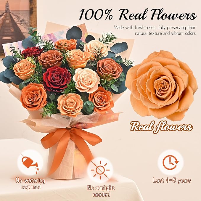 Flowers for Delivery Prime 12 Roses, Mothers Day Flowers for Mom, Mothers Day Gifts, Forever Roses Preserved Yellow Flower Bouquet Eternal Rose Birthday Gifts for Women Gf Gifts Wedding Anniversary