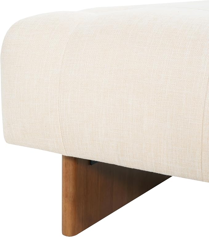 Christopher Knight Home Yvone Modern Upholstered Ottoman Coffee Table, Wooden Square Ottoman Foot Rest, Multipurpose Foot Stools Ottoman, Comfy Living Room Sofa Extra Seat, Beige+Brown