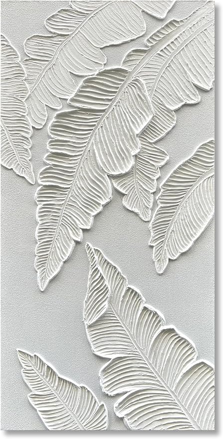NANKAI Art Hand Painted Thick Texture White Abstract Art Oil Painting 48x24 inch White Leaf Texture Painter House Wall Art Decorative Oil Painting