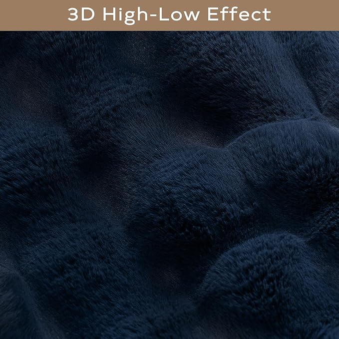 Ashler Faux Rabbit Fur Rug, Dark Blue 5x7 FT Fluffy Soft Area Rugs, Rectangle Fuzzy Carpet for Living Room, Bedroom, Machine Washable - 3D Bubble Rug