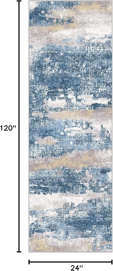 BEIMO Runner Rug for Hallway Kitchen 2x10 Machine Washable Runners Rug for Entryway, Blue Cream Soft Modern Abstract Throw Rugs, Floor Carpet with Non Slip Rubber Backing