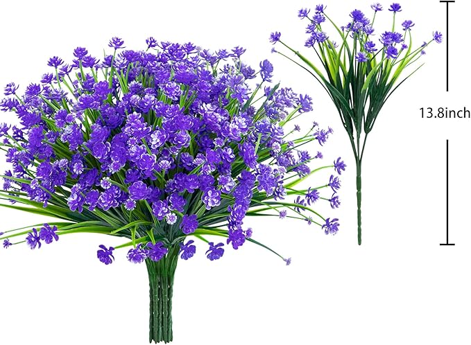 Ouddy Decor 12 Bundles Artificial Flowers for Outdoors UV Resistant Fake Plastic Plants Faux Greenery Stems for Spring Summer Indoor Garden Patio Window Box Kitchen Home Decor, Purple