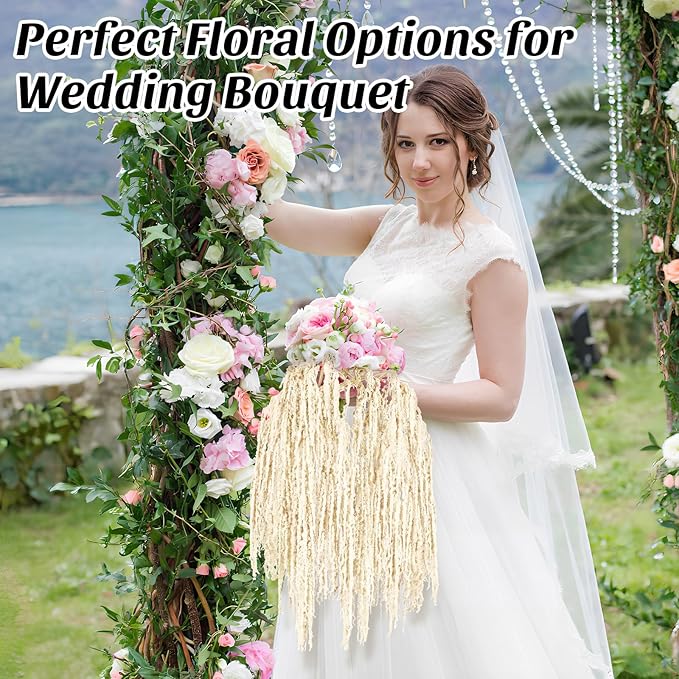 Suncalla 12 Pcs Beige Spring Natural Dried Amaranthus Hanging Flowers Amaranthus Artificial Flowers for Wedding Arch Bouquet Floral Garland Wall Home Decoration (45 Inch)