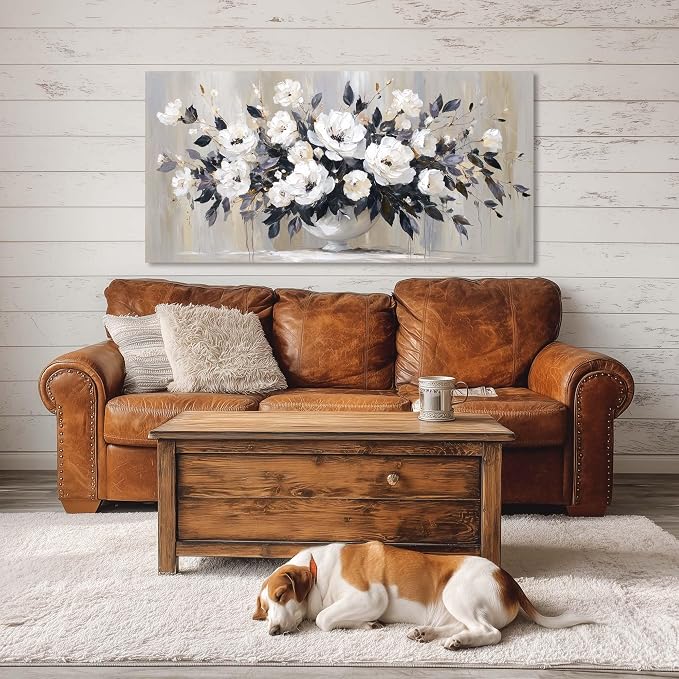 Ggaafet Black and White Flowerpot Wall Art for Living Room Canvas Oil Painting Prints Beautiful Flowers Floral Blooming Art Deco Pretty Artwork Office Bedroom Family Dining Room Decor Large