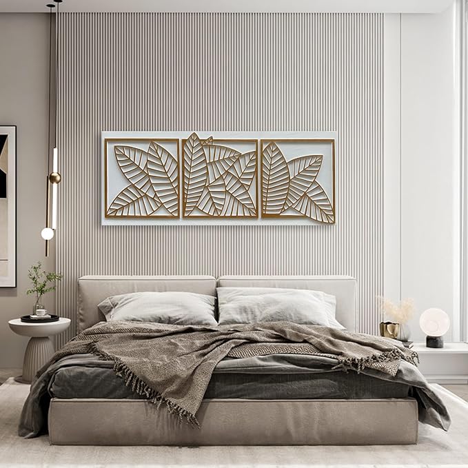 NANKAI Art Hand-Painted White and Yellow Textured Wall Decoration Painting. Large Oil Painting with Three-Dimensional Leaf Texture Suitable for Home Wall Decoration. 24x60 inches