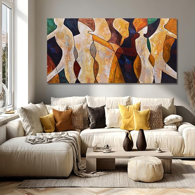 Hue7Art Modern Abstract Canvas Wall Art Colorful Contemporary Figurative Painting Minimalist Poster for Living Room Bedroom Office Above Sofa Wall Decor 29x58 Inch