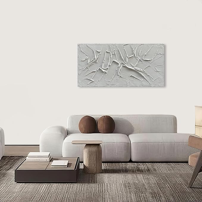 NANKAI Art Hand Painted Thick Texture White Minimalist Oil Painting 24x48 inches Contemporary Art Oil Painting, Home, Office Corridor Wall Decoration Painting