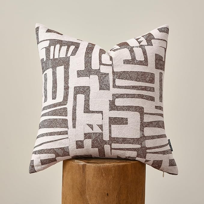 Throw Pillow Cushion Cover 18x18 Inch, Double-Sided Modern Geometric High-Density Jacquard Polyester Pillow Covers for Sofa, Bed, Rattan Chair, Bedroom, Living Room(Brown)