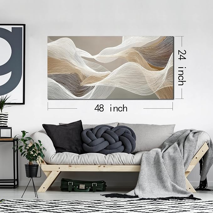 AOZEMI Large Abstract Wall Art Beige Wall Art White Canvas Art Print Modern Artwork for Bedroom Bathroom Living Room Office 24"x 48"