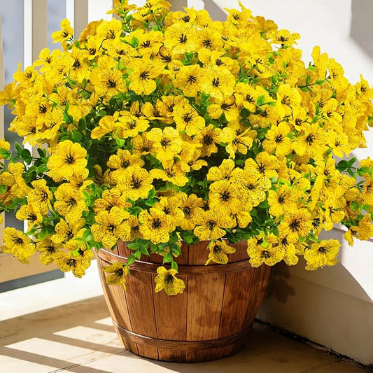 Grunyia 20 Bundles Artificial Flowers for Outdoors, UV Resistant Fake Plants Flowers Greenery Shrubs Plants for Decoration Outside Plants Hanging Planter Home Garden Decor (Yellow)