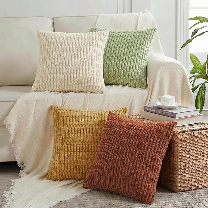 Fancy Homi 4 Packs Decorative Throw Pillow Covers for Living Room Couch Bed, Modern Farmhouse Boho Home Décor Accent Cushion Case, 18" x 18" (Pack of 4), Fall